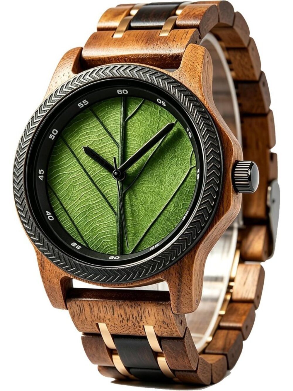 Men's Green Natural Japanese Quartz Minimalist Style Unique Real Wooden Watch